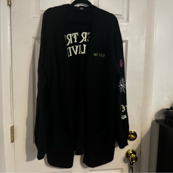 Beetlejuice Black Embroidered Open-Front Cardigan - Picture 3 of 8
